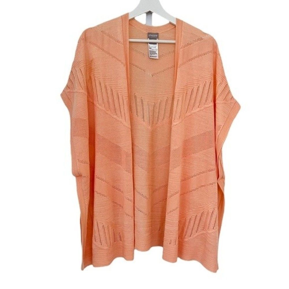 Chico’s Orange Textured Striped Kimono Poncho Size S/M